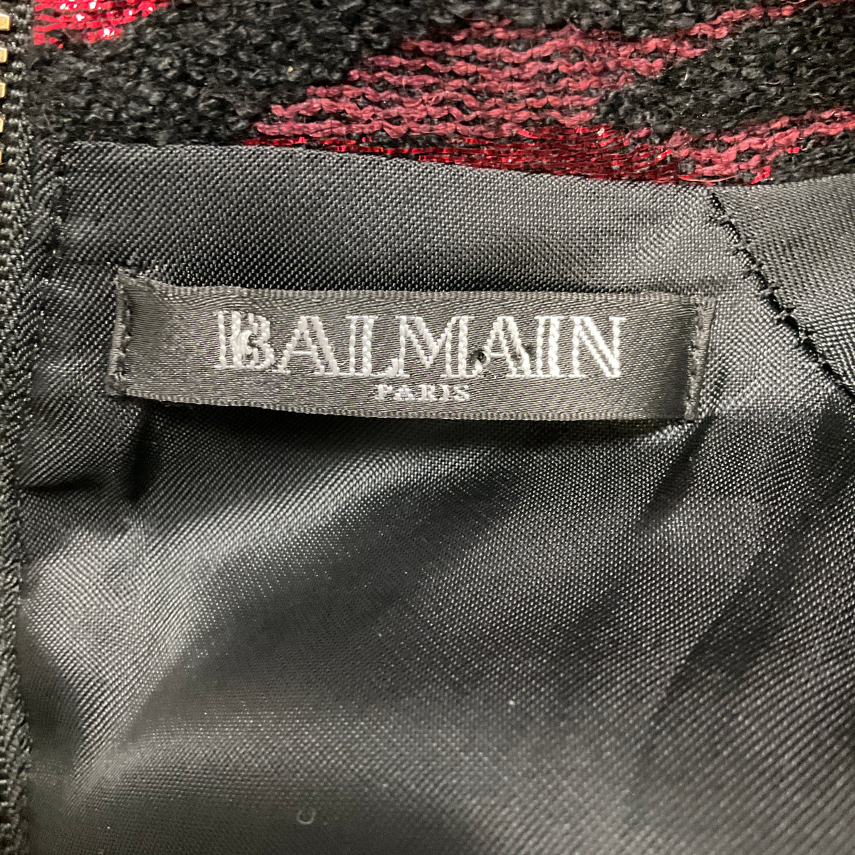 Balmain Red / Black Metallic Animal Print Mini Cocktail Dress
