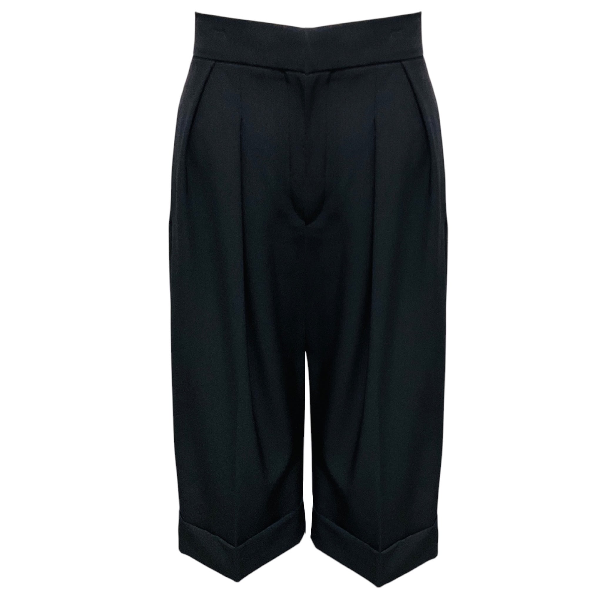 Max Mara Navy Blue Cuffed Cropped Wool Pants
