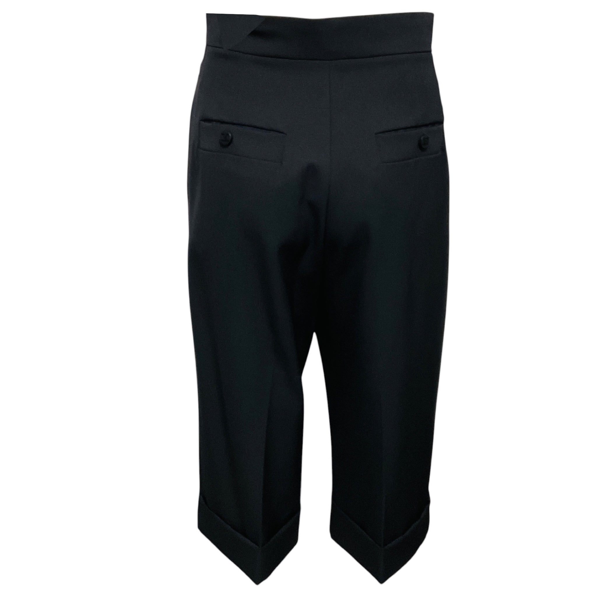 Max Mara Navy Blue Cuffed Cropped Wool Pants