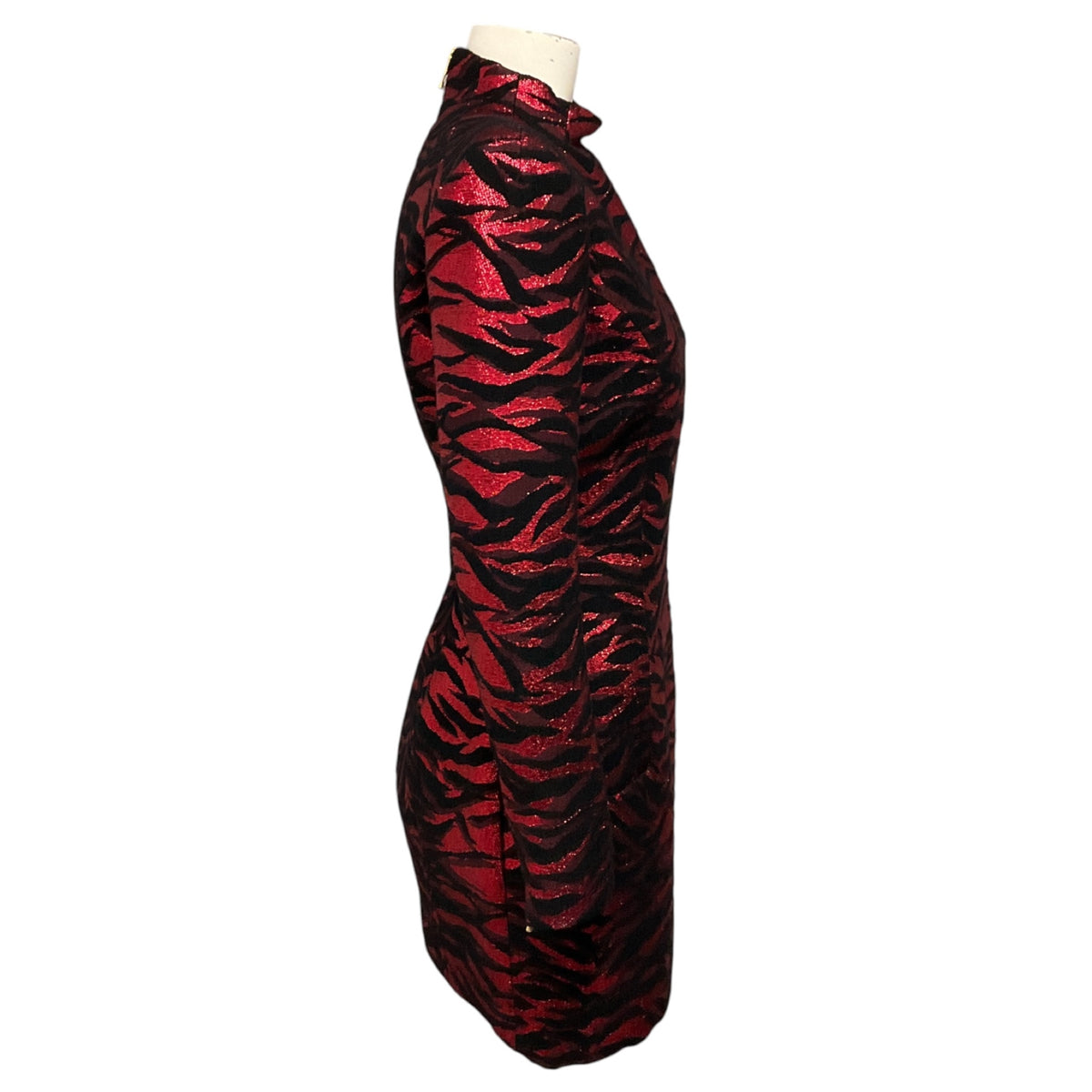 Balmain Red / Black Metallic Animal Print Mini Cocktail Dress