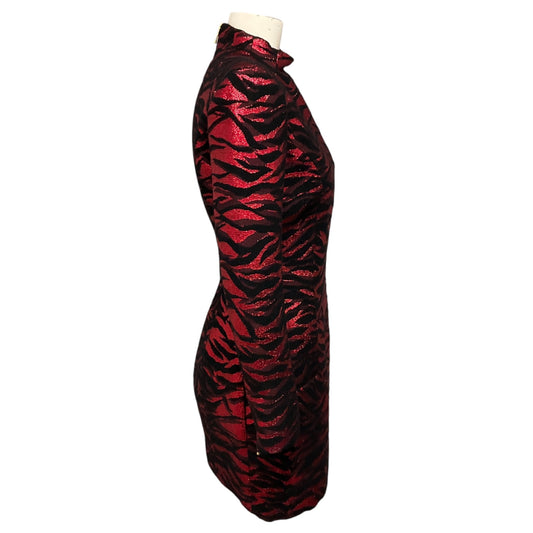 Balmain Red / Black Metallic Animal Print Mini Cocktail Dress