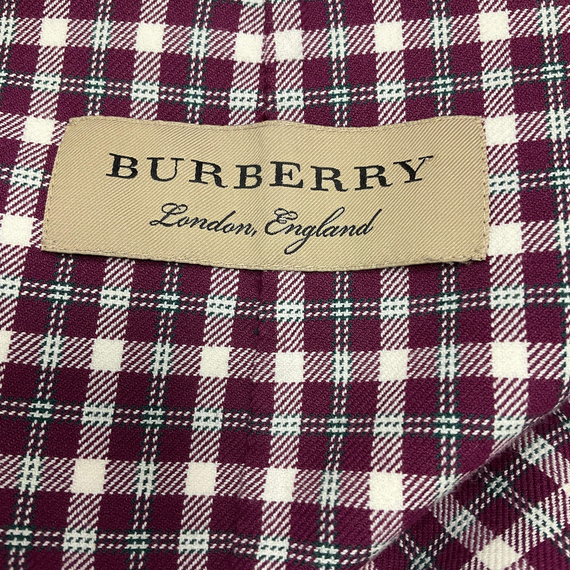 Burberry Burgundy Check Cotton Blazer Jacket