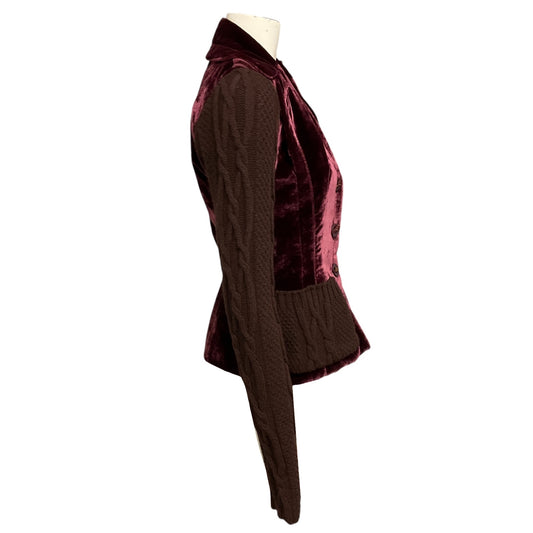 Christian Dior Boutique Vintage Burgundy Velvet Blazer with Brown Wool Knit Trim