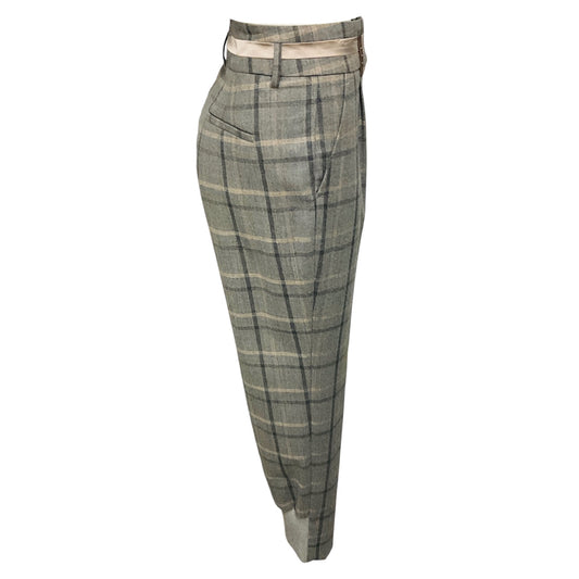 Peserico Grey Tailored Plaid Wool Pants