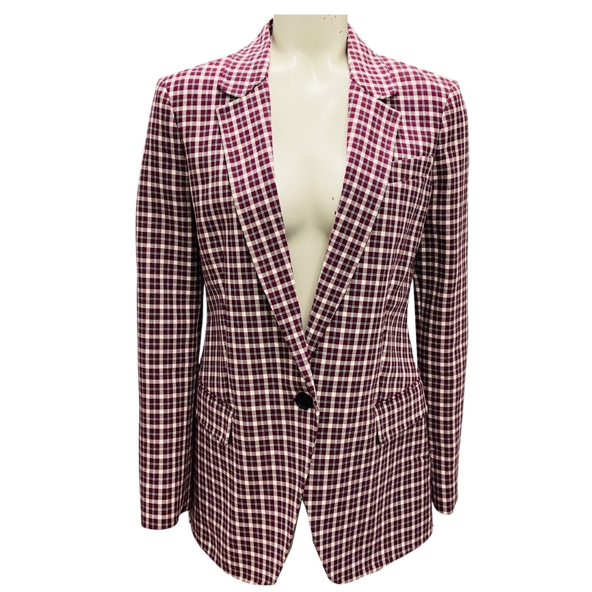 Burberry Burgundy Check Cotton Blazer Jacket