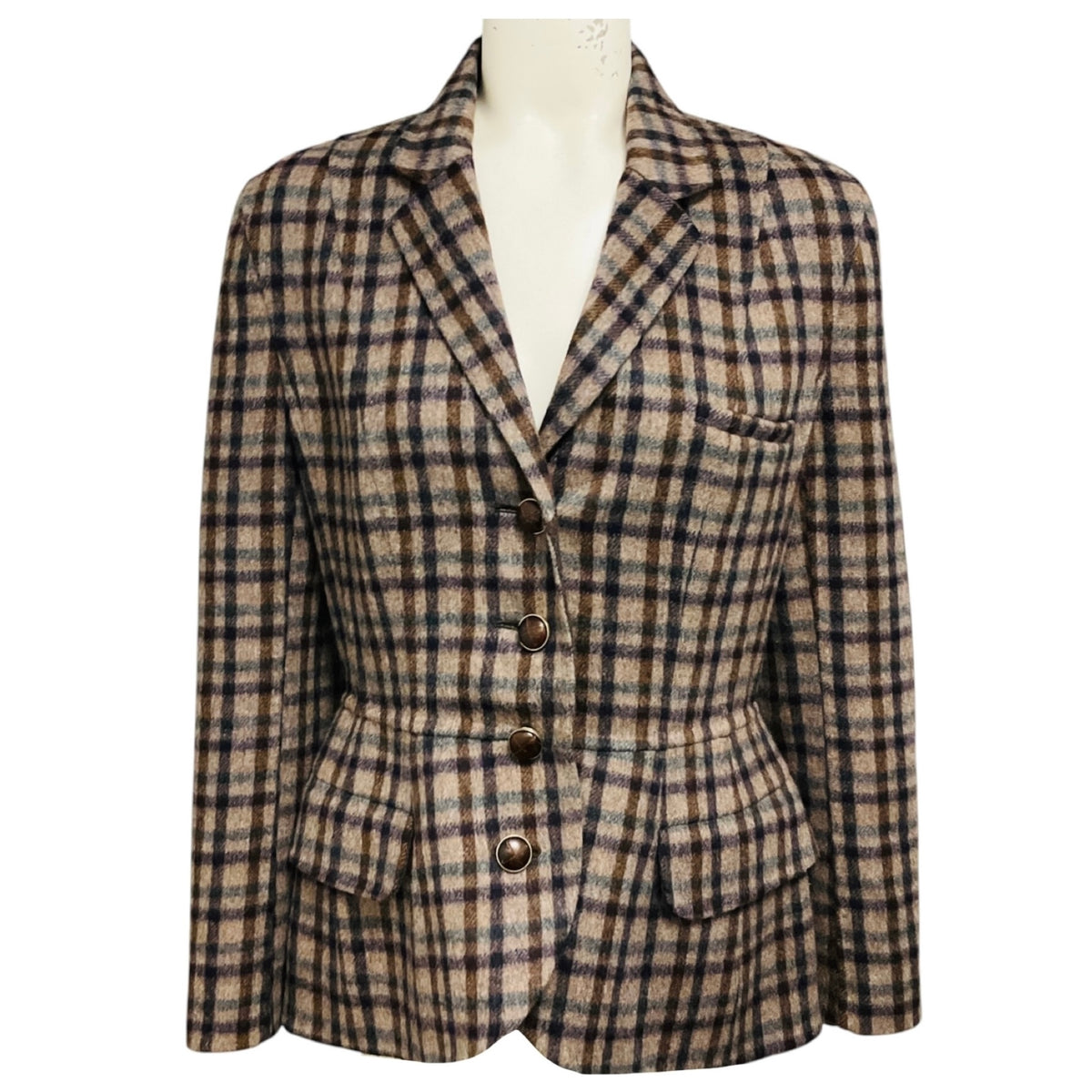 Christian Dior Taupe / Brown Multi Wool and Alpaca Check Blazer
