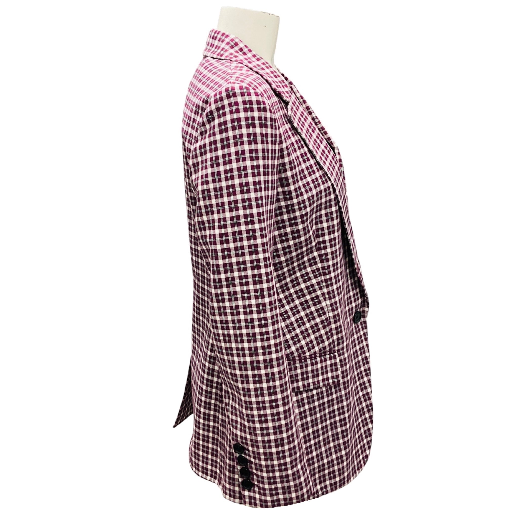 Burberry Burgundy Check Cotton Blazer Jacket