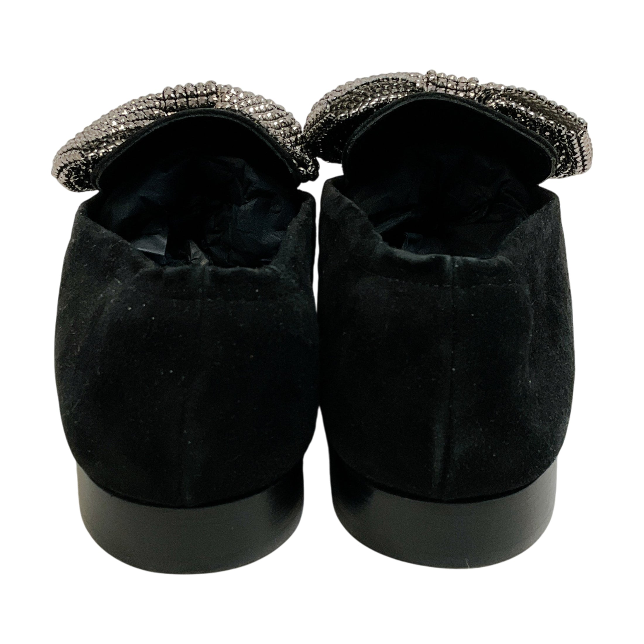 Laurence Dacade Black Suede Angela Loafers with Crystal Embellished Bow