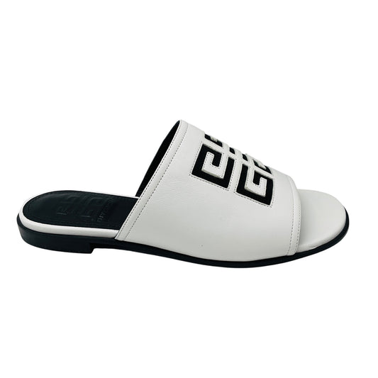 Givenchy White 4G Logo Cut Out Leather Flat Mule Slide Sandals