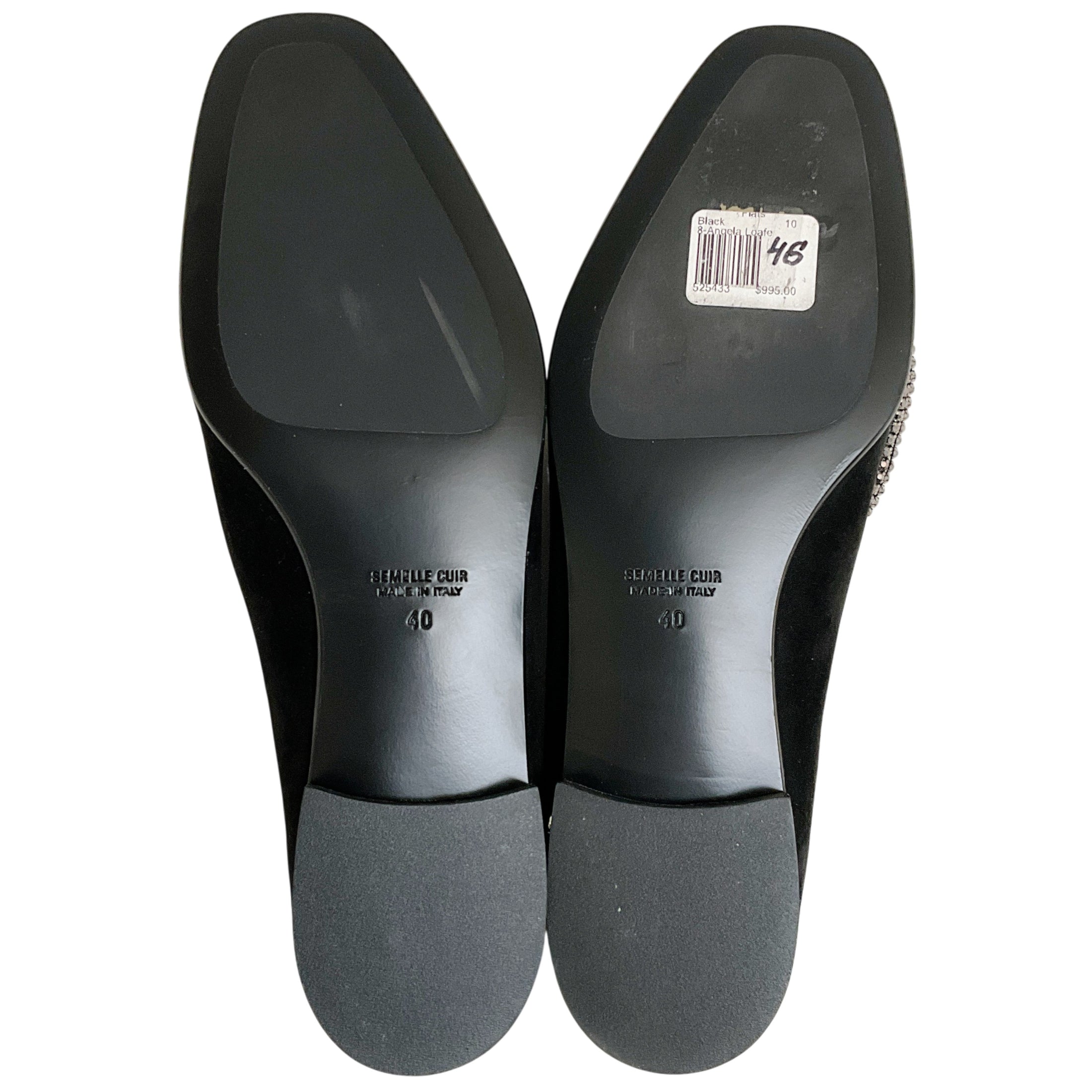 Laurence Dacade Black Suede Angela Loafers with Crystal Embellished Bow
