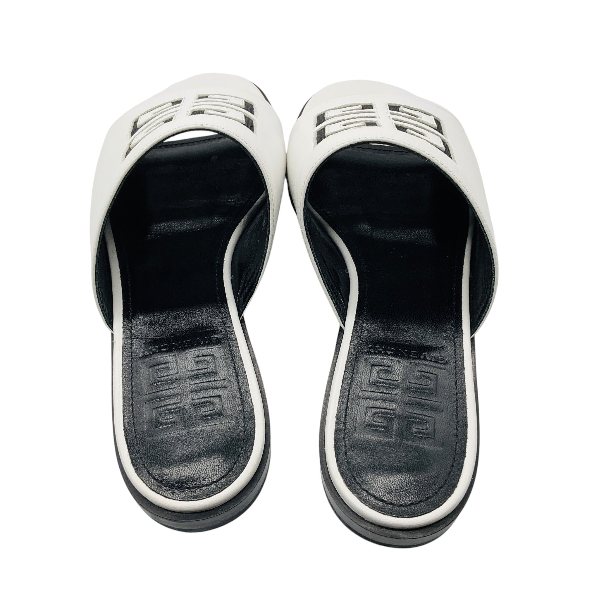 Givenchy White 4G Logo Cut Out Leather Flat Mule Slide Sandals