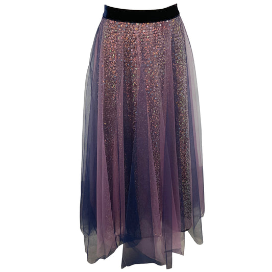 Talbot Runhof Purple Sequined Mesh Tulle Maxi Skirt