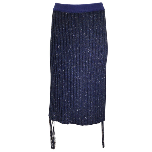 The Row Navy Blue Multi Melodie Donegal Ribbed Cashmere Knit Skirt