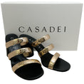 Load image into Gallery viewer, Casadei Gold / Black Block Heel Sandals
