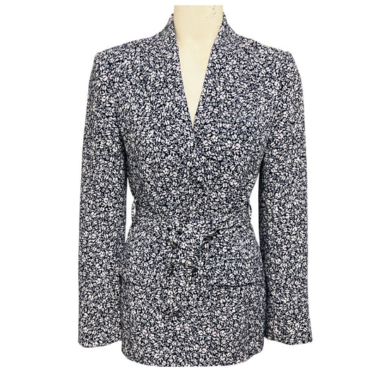 Jonathan Simkhai Navy Blue Floral Printed Blazer with Belt