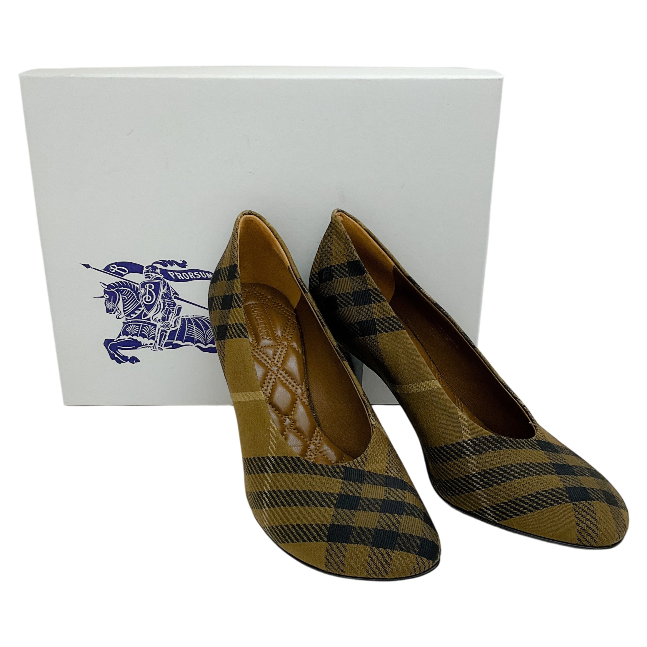 Burberry Green Check Fabric Baby Pumps