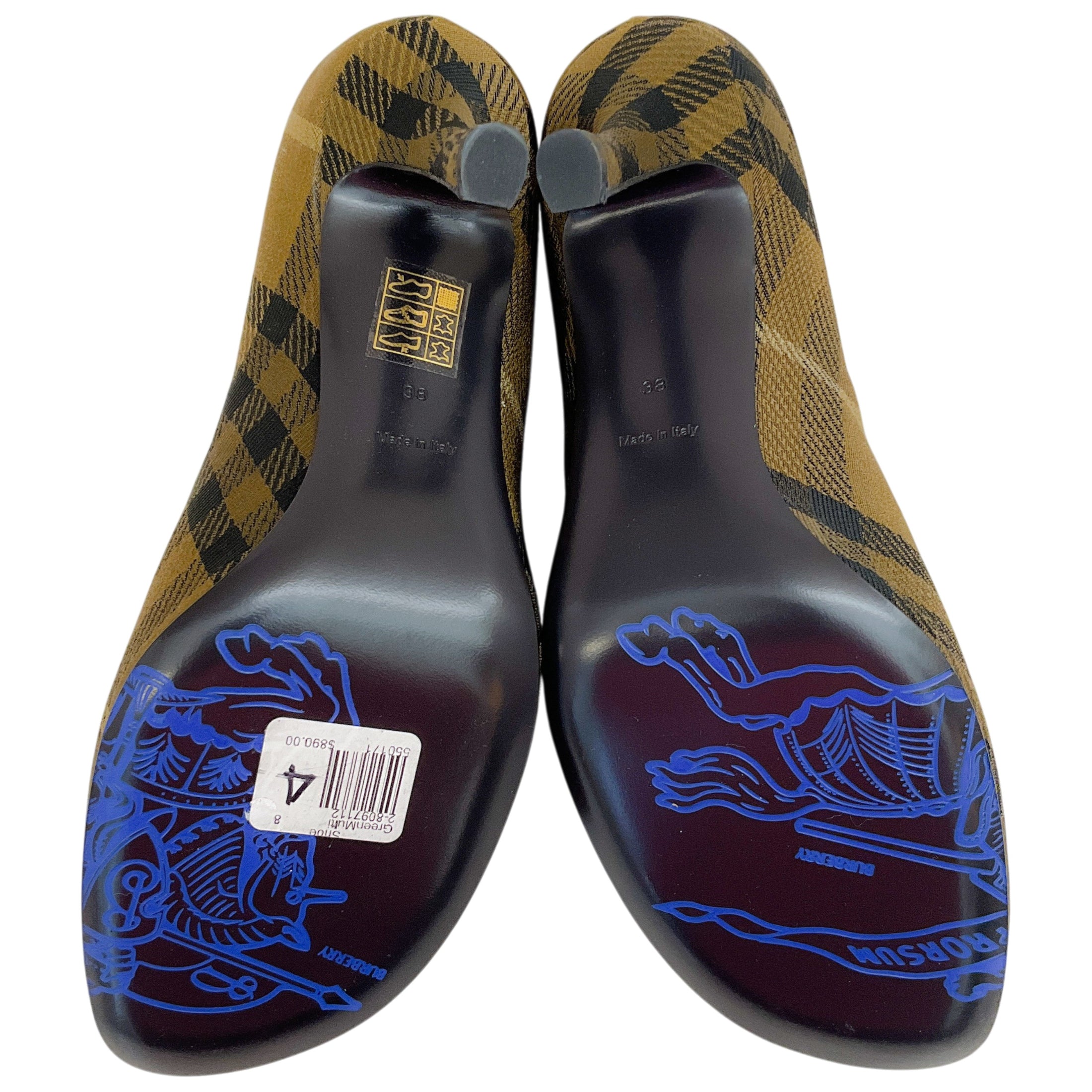Burberry Green Check Fabric Baby Pumps