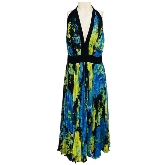 Carmen Marc Valvo Pistachio Multi Pleated Halter Dress