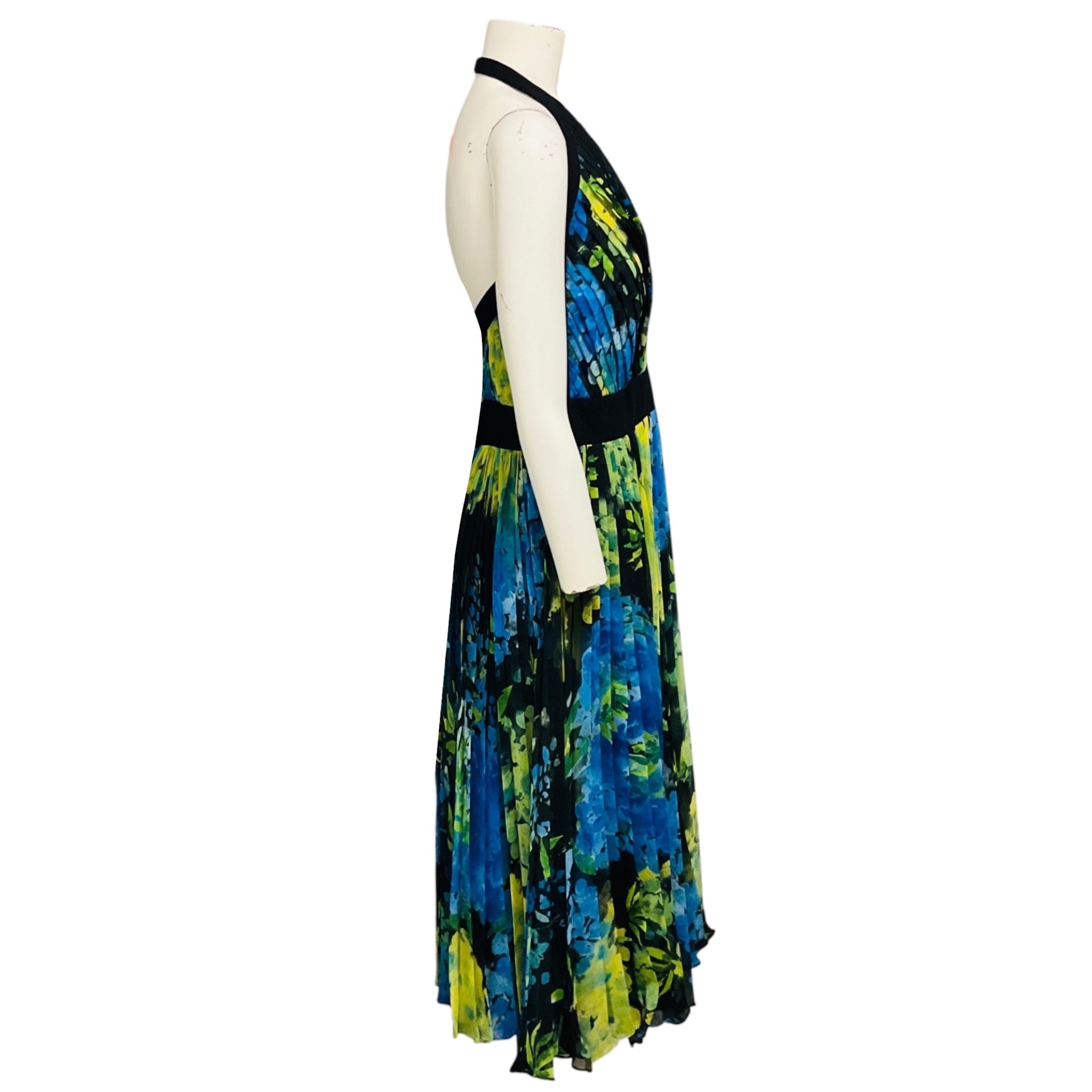Carmen Marc Valvo Pistachio Multi Pleated Halter Dress