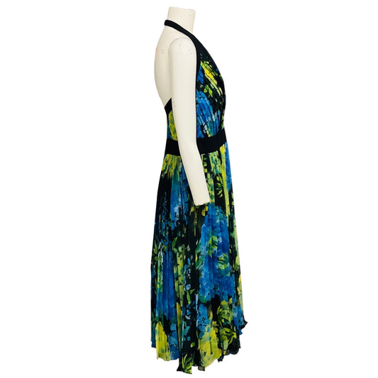 Carmen Marc Valvo Pistachio Multi Pleated Halter Dress