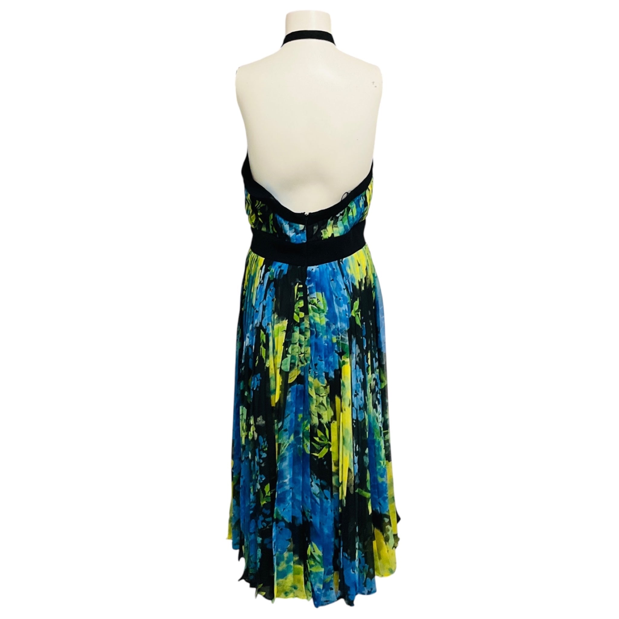 Carmen Marc Valvo Pistachio Multi Pleated Halter Dress