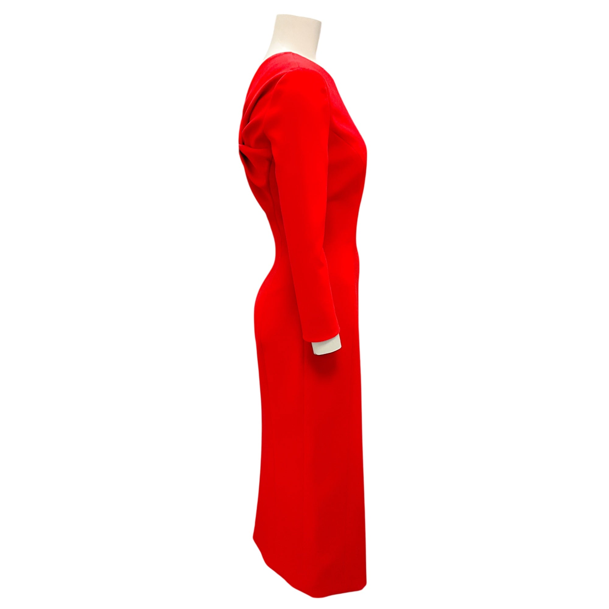 Carolina Herrera Red Front-Slit Twist-Back Crepe Dress