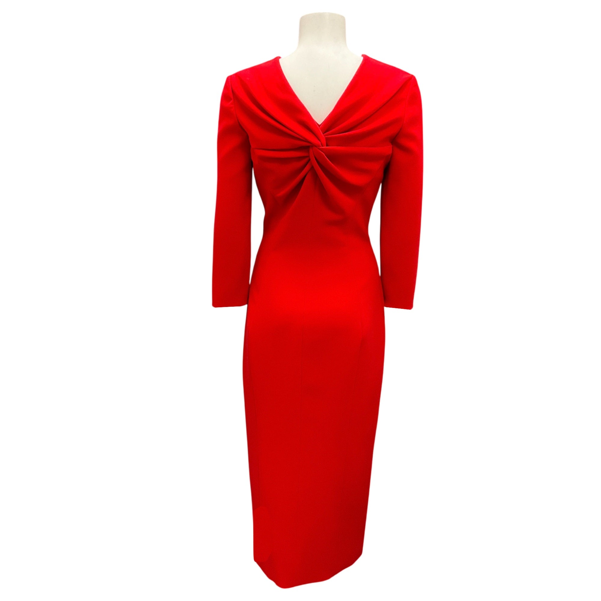 Carolina Herrera Red Front-Slit Twist-Back Crepe Dress