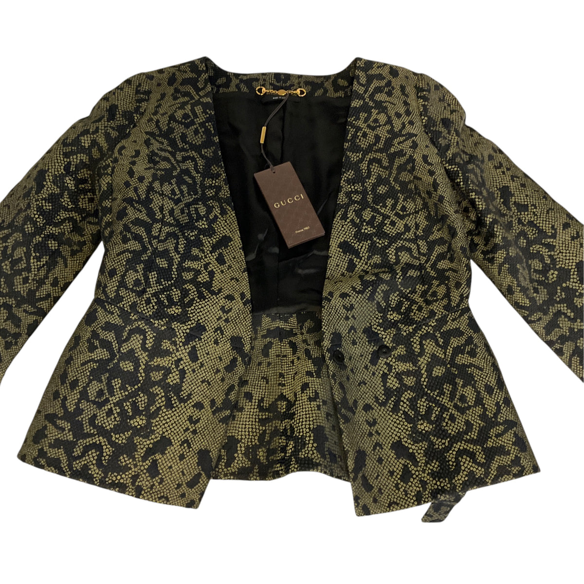 Gucci Olive Green / Black Runway Python Print Blazer Jacket with Belt