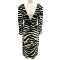 Load image into Gallery viewer, Dries Van Noten Ecru / Black Zebra Patterned Deep V-Neck Midi Dress
