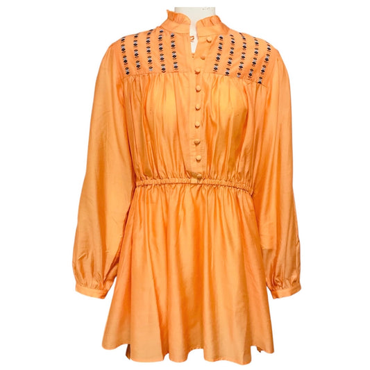 Malej Sorbet Orange Embroidered Long Sleeved Mini Dress