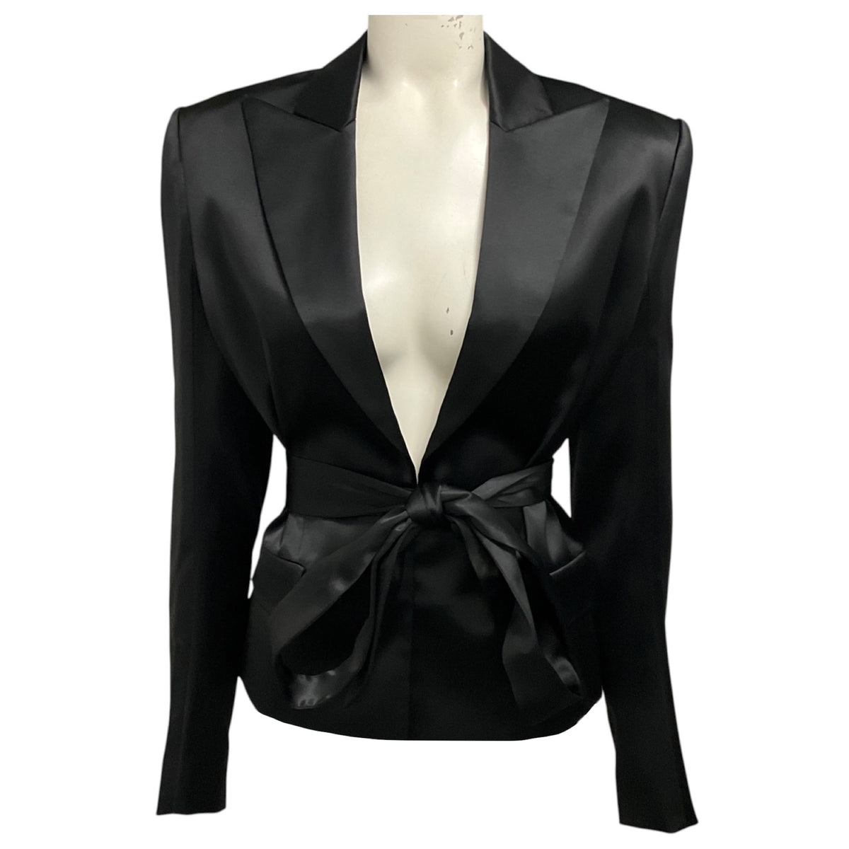 Alexandre Vauthier Black Satin Open Jacket with Belt