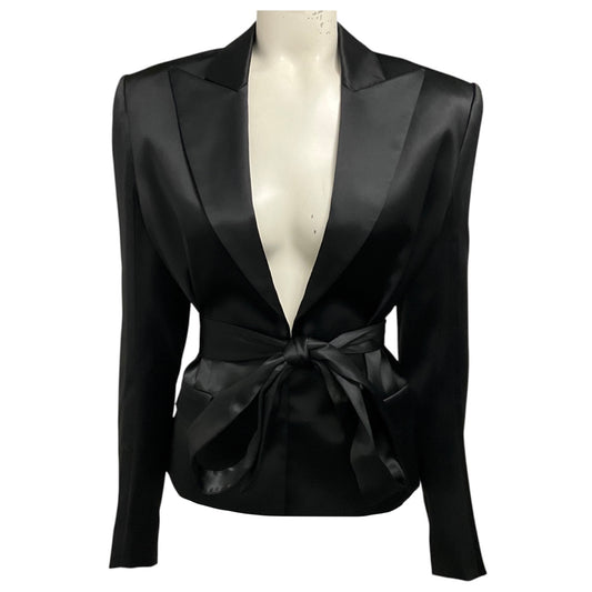 Alexandre Vauthier Black Satin Open Jacket with Belt