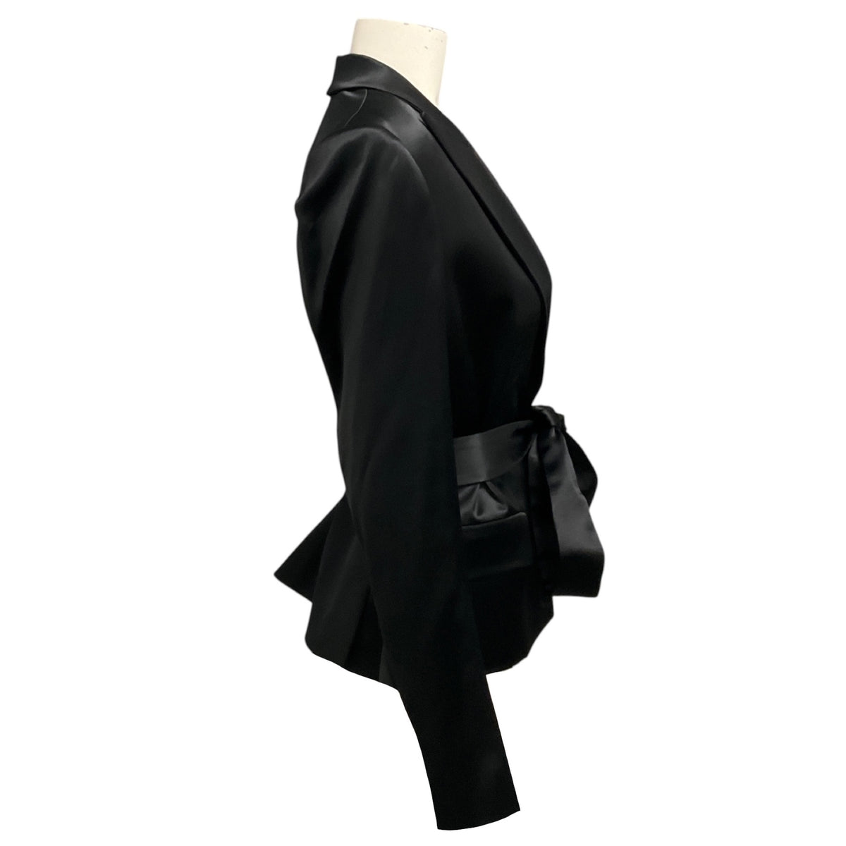 Alexandre Vauthier Black Satin Open Jacket with Belt
