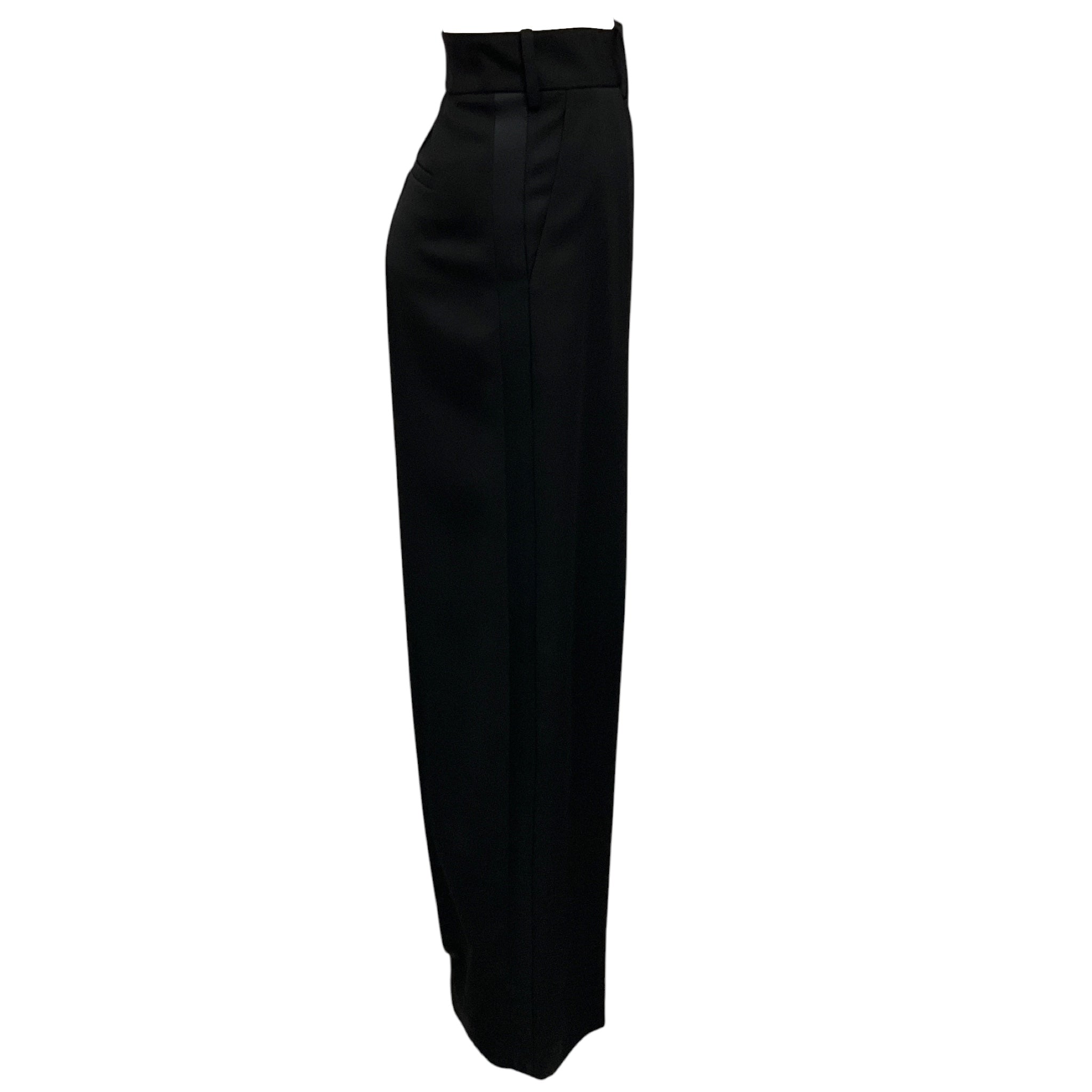 Alexandre Vauthier Black Satin Trimmed Wool Crepe Tuxedo Style Pants