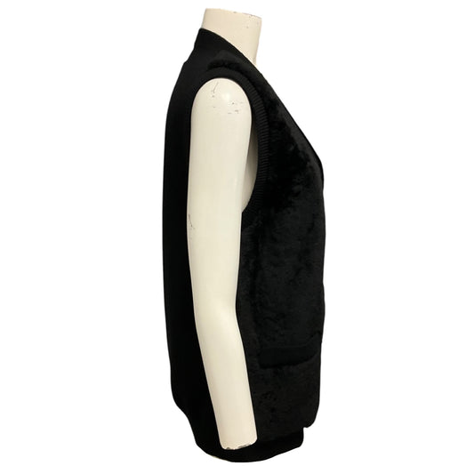 Prada Black Shearling Fur and Cashmere Knit Button Front Sweater Vest