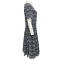 Load image into Gallery viewer, Alaia Navy Blue / White Patterned Viscose Stretch Knit Short Sleeved Flared Dress
