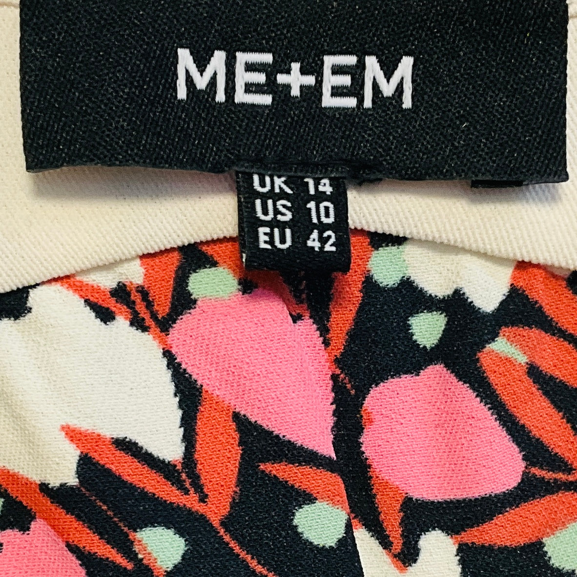 ME + EM Pink / Ivory / Black Multi Floral Printed Dress with Belt