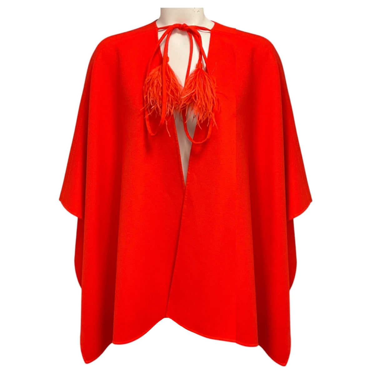 Valentino Orange Feather Trimmed Wool Cape