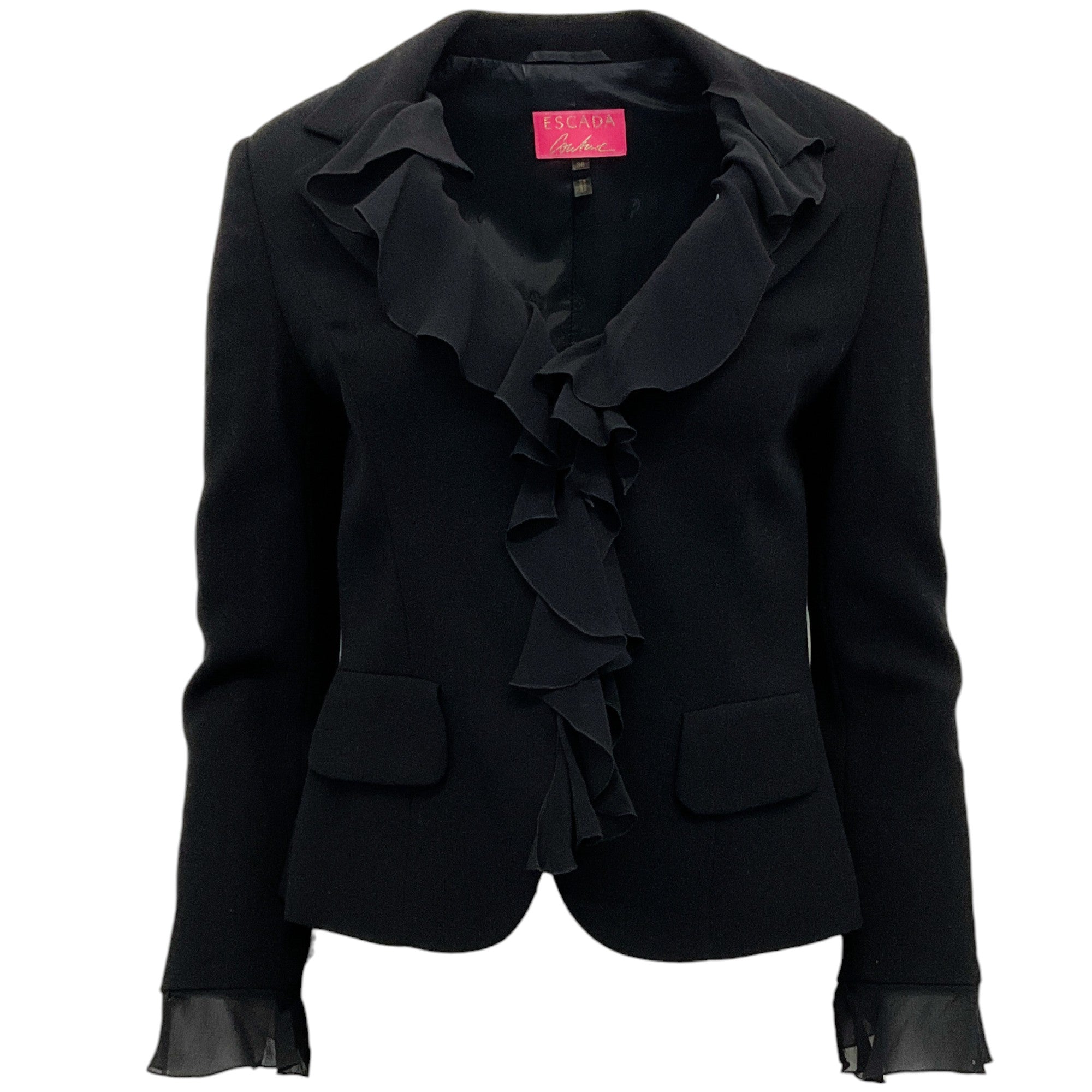 Escada Couture Black Crepe Ruffle Jacket