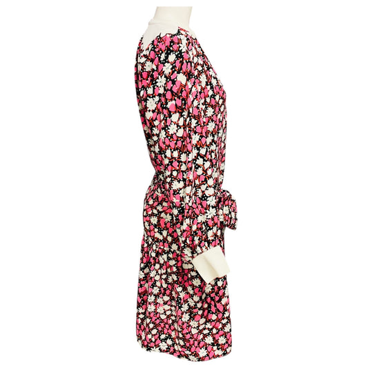 ME + EM Pink / Ivory / Black Multi Floral Printed Dress with Belt