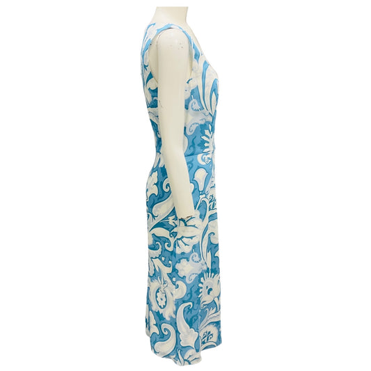 Etro Light Blue / White Paisley Print Sleeveless Midi Dress