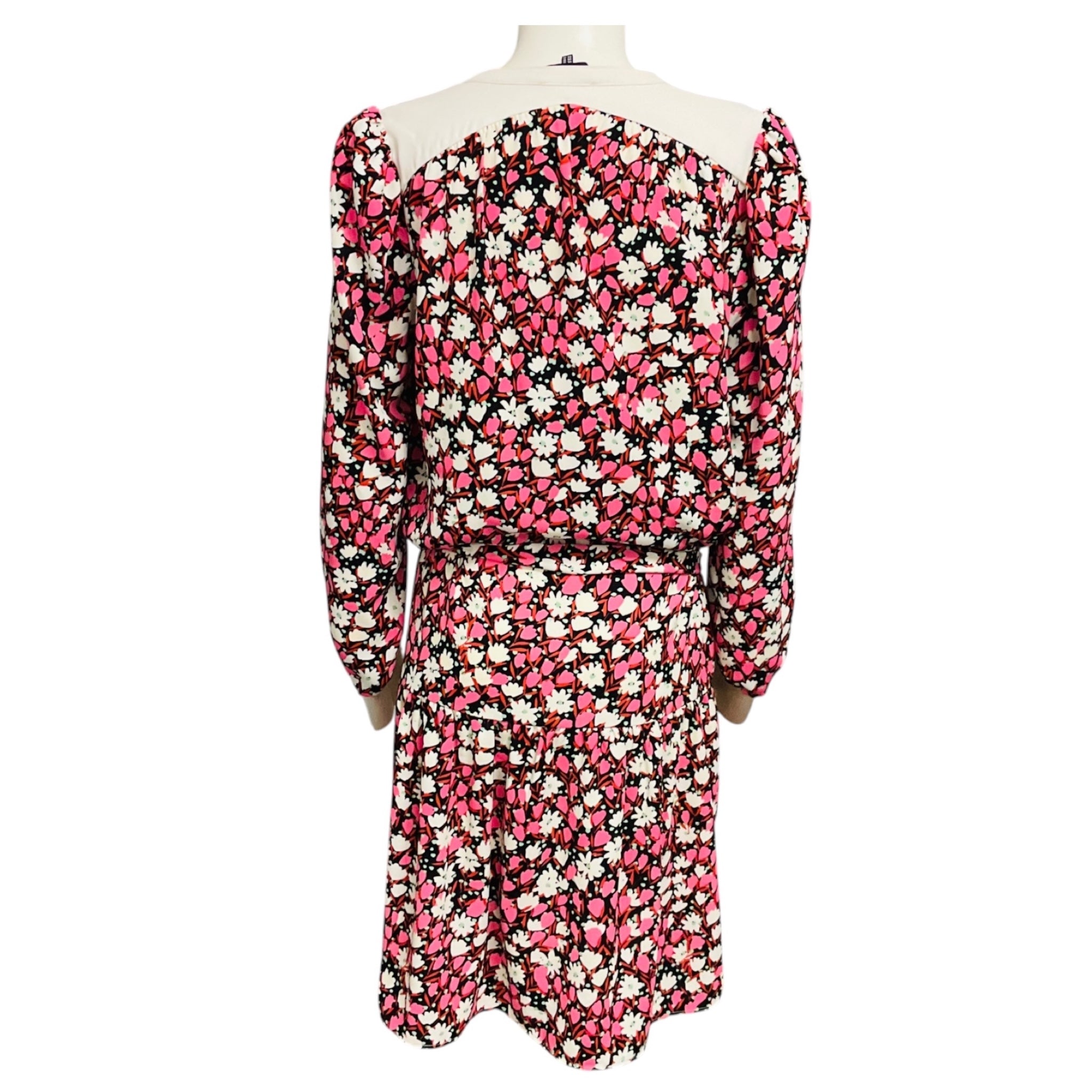 ME + EM Pink / Ivory / Black Multi Floral Printed Dress with Belt