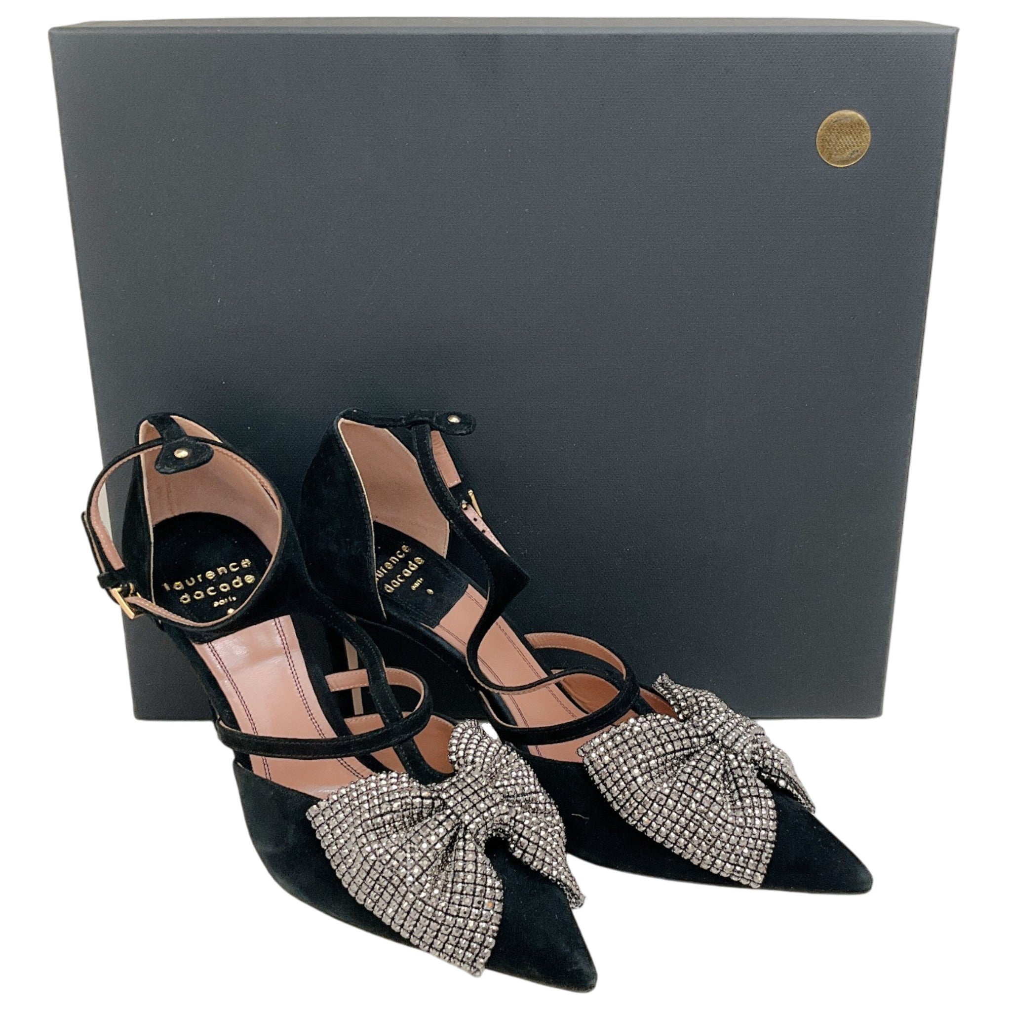 Laurence Dacade Black Suede Faye Pumps with Strass Bow