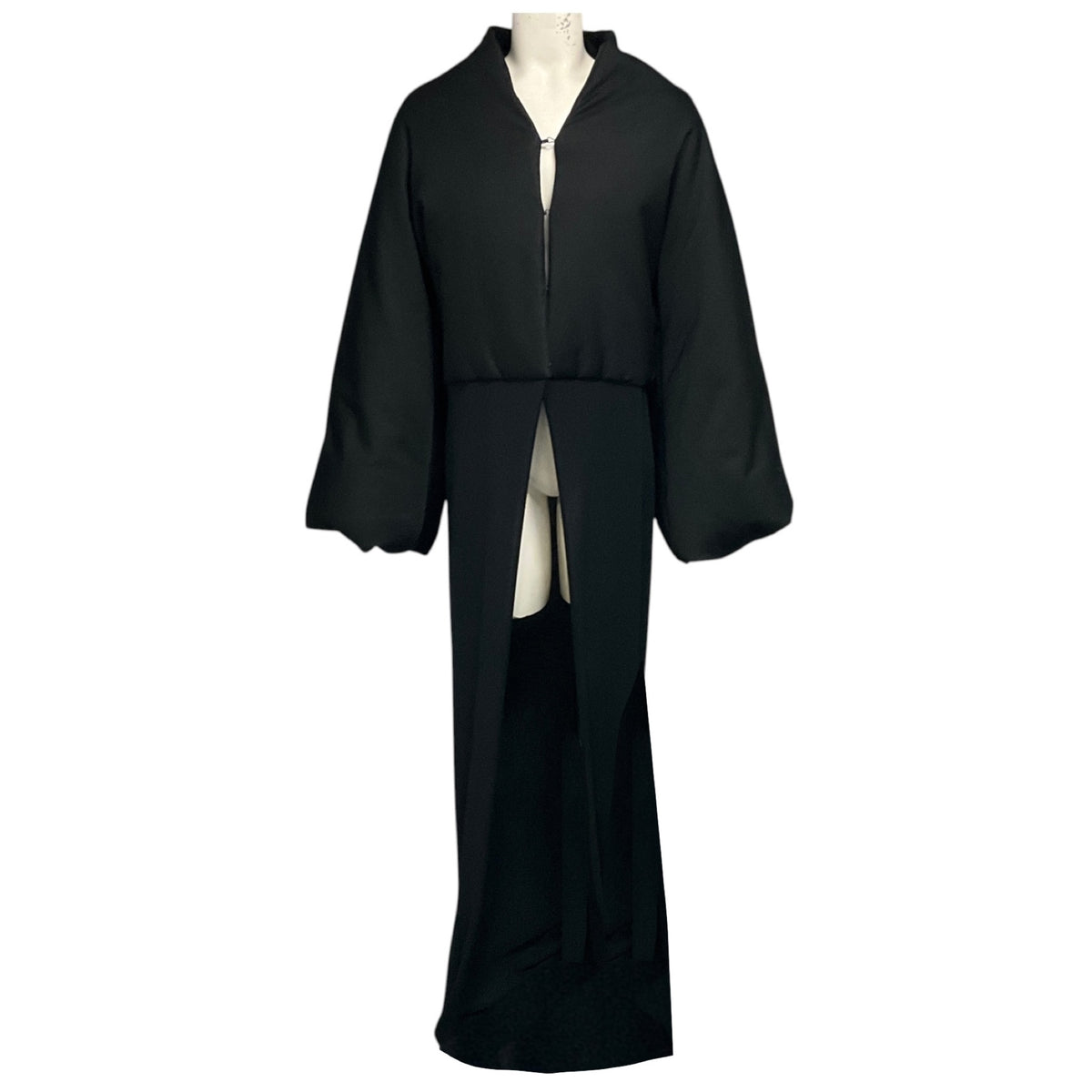 Alaia Black Noir Wool and Silk Bi-Fabric Coat with Long Knit Dress Train