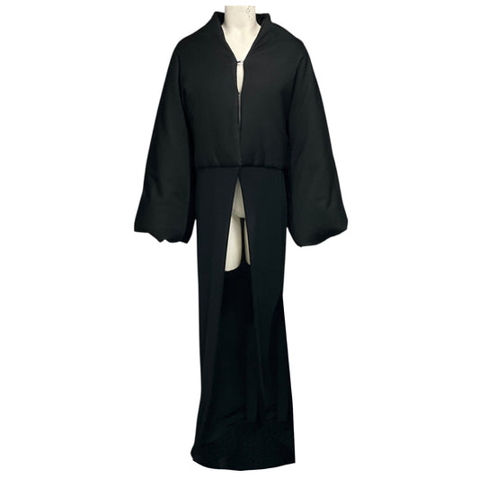 Alaia Black Noir Wool and Silk Bi-Fabric Coat with Long Knit Dress Train