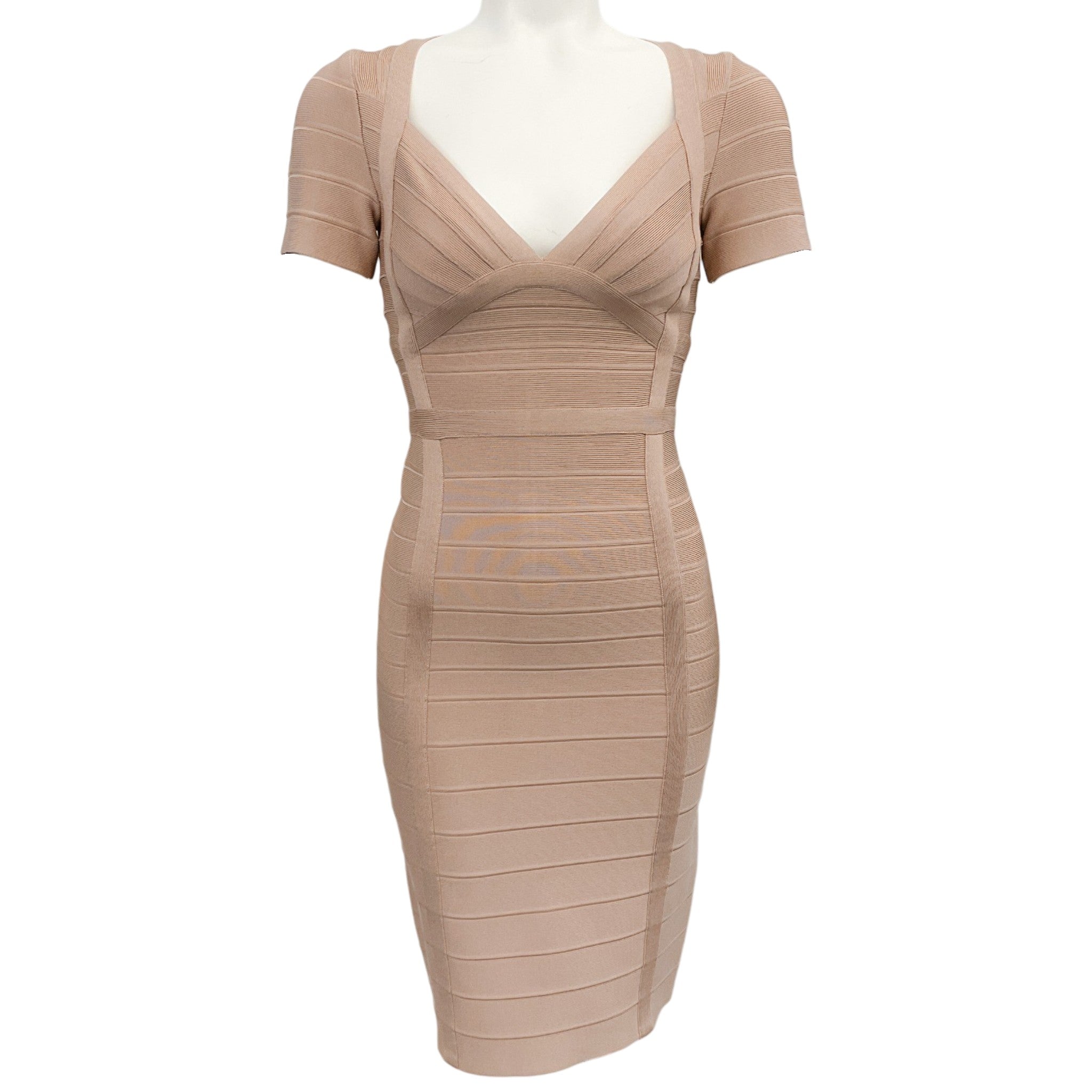 Herve Leger Beige Classic Ribbon Bandage Dress