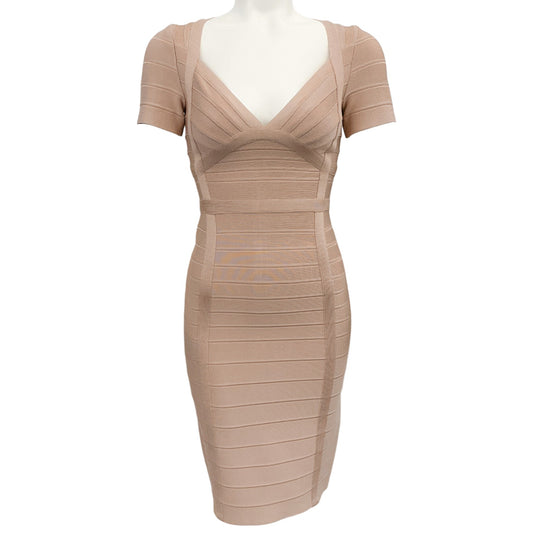 Herve Leger Beige Classic Ribbon Bandage Dress