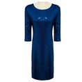 Load image into Gallery viewer, Leggiadro Deep Ocean Blue Solid Sequin 3/4 Length Sleeve Dress
