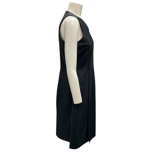 Tomas Maier Navy Blue Sleeveless V-Neck Leather Dress