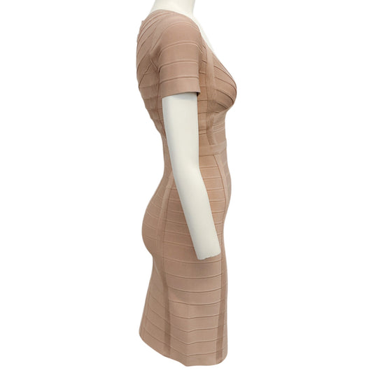 Herve Leger Beige Classic Ribbon Bandage Dress